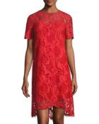 Lace Corded Short-sleeve Dress,