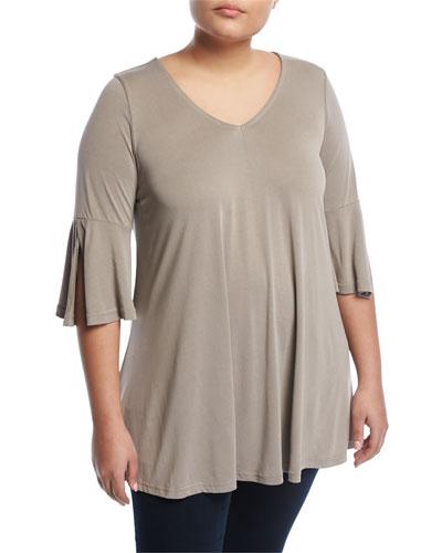 Bell-sleeve Jersey Tunic, Gray,