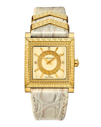30mm Dv-25 Square Watch W/ Diamonds & Leather
