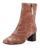 Crushed Velvet Block-heel Bootie