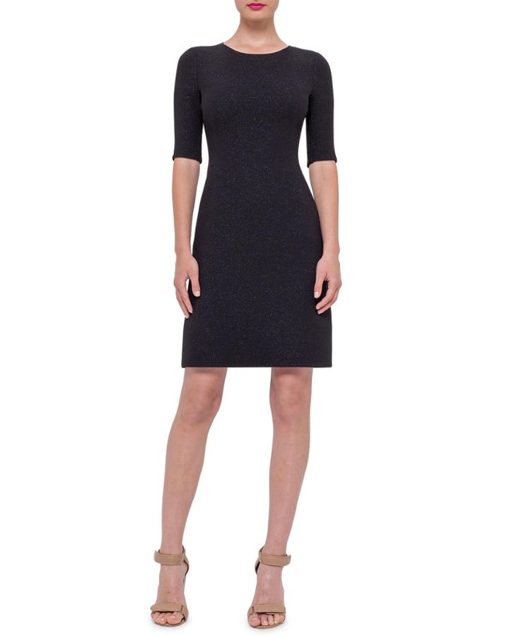 Half-sleeve Wool-crepe Dress, Black