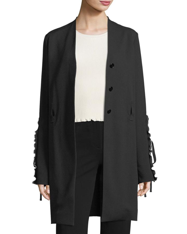 Crepe Ruffle-sleeve Wrap Jacket