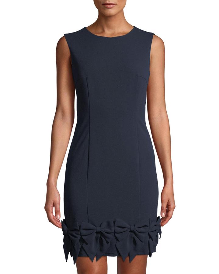 Jewel-neck Sleeveless Ponte Sheath Dress W/ Bow Hem
