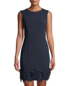 Jewel-neck Sleeveless Ponte Sheath Dress W/ Bow Hem