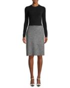 Long-sleeve Diagonal Tweed Skirt Knit Top Dress