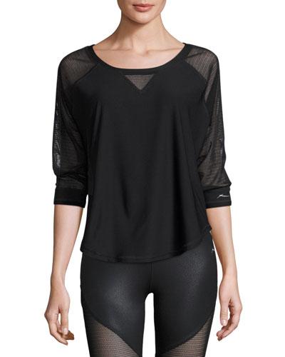 Mesh Raglan-sleeve Top, Black