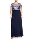 Plus Size 3d Leaf Embroidered Chiffon Gown
