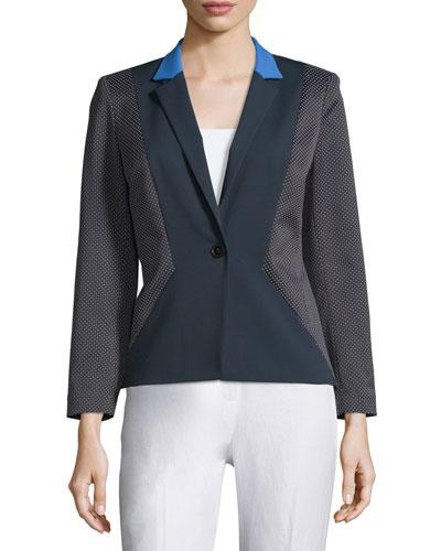 Regan Polka-dot One-button Jacket, Ink/multi