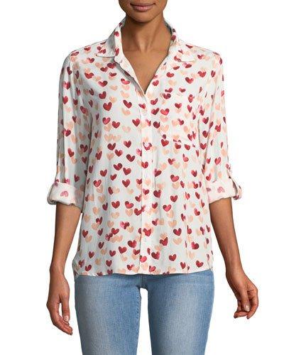 Elisa Heart-print Button-front Blouse