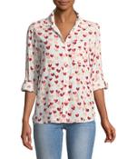 Elisa Heart-print Button-front Blouse