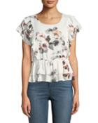 Belted Floral Flounce Blouse