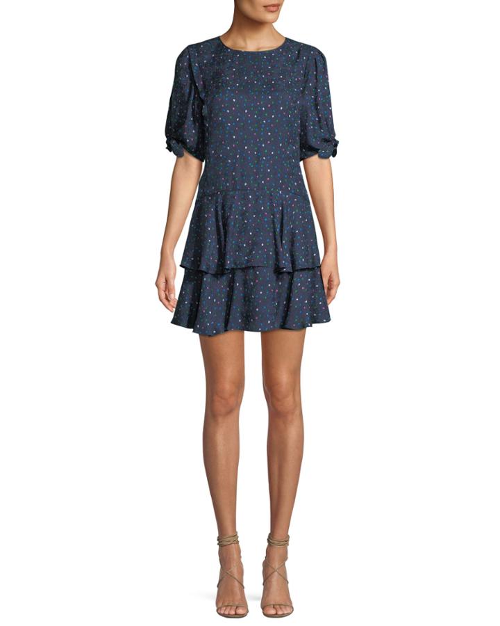 Round-neck Short-sleeve Speckled-dot Silk