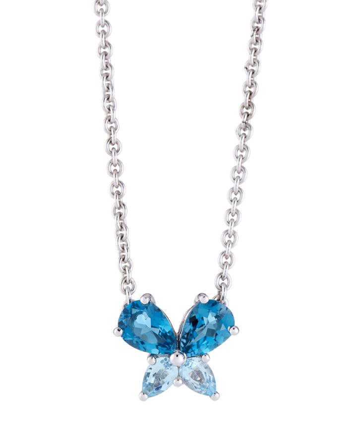 18k White Gold Quartz Butterfly Pendant Necklace