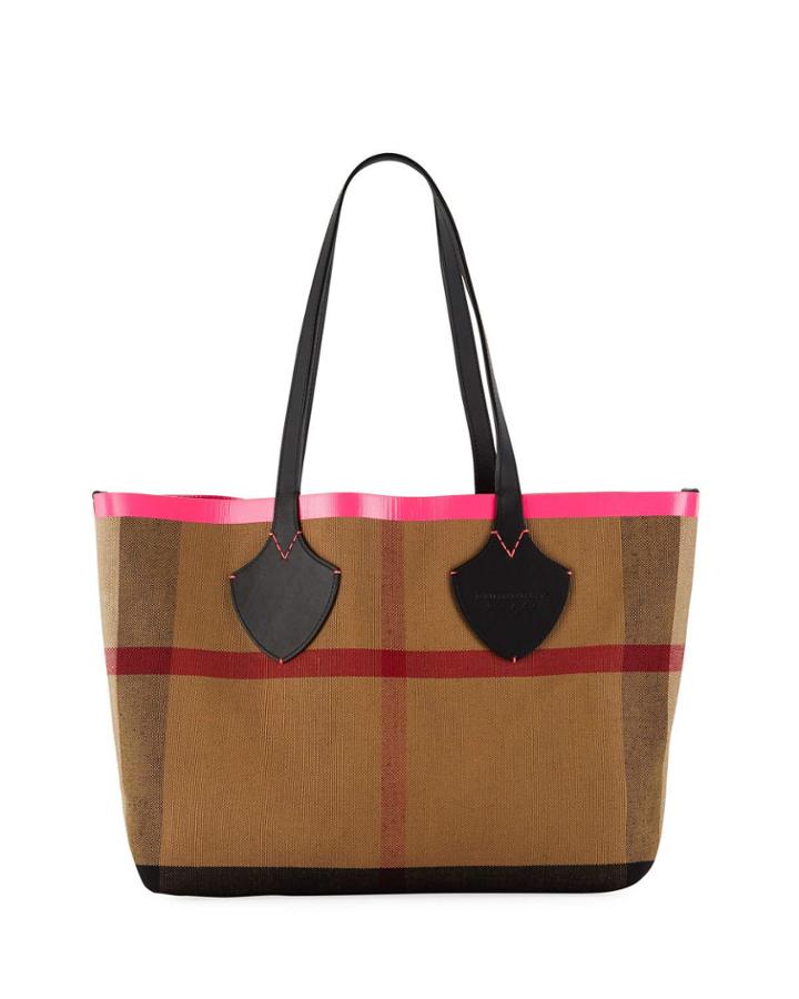 Check-print Canvas Shoulder Tote Bag