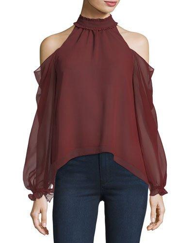 Sutter Cold-shoulder Chiffon Top