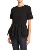 Crewneck Short-sleeve Lace Peplum Top