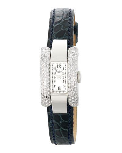La Strada Watch W/ Pave Diamonds & Alligator
