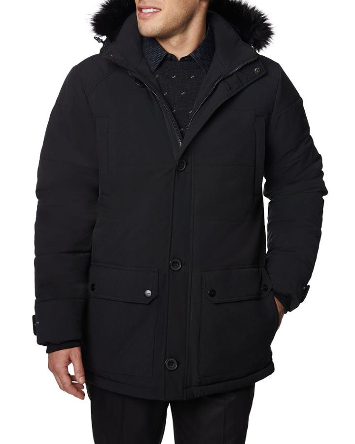 Men's Button-down Hooded Parka W/ Fox Fur Trim