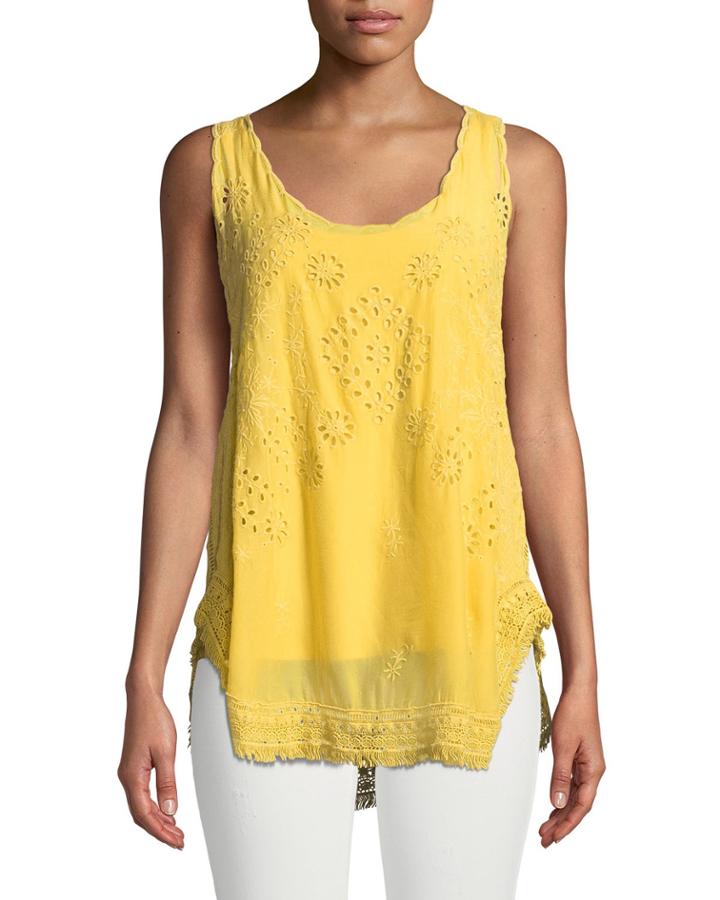 Eyelet Embroidered Fringe-trim Tank