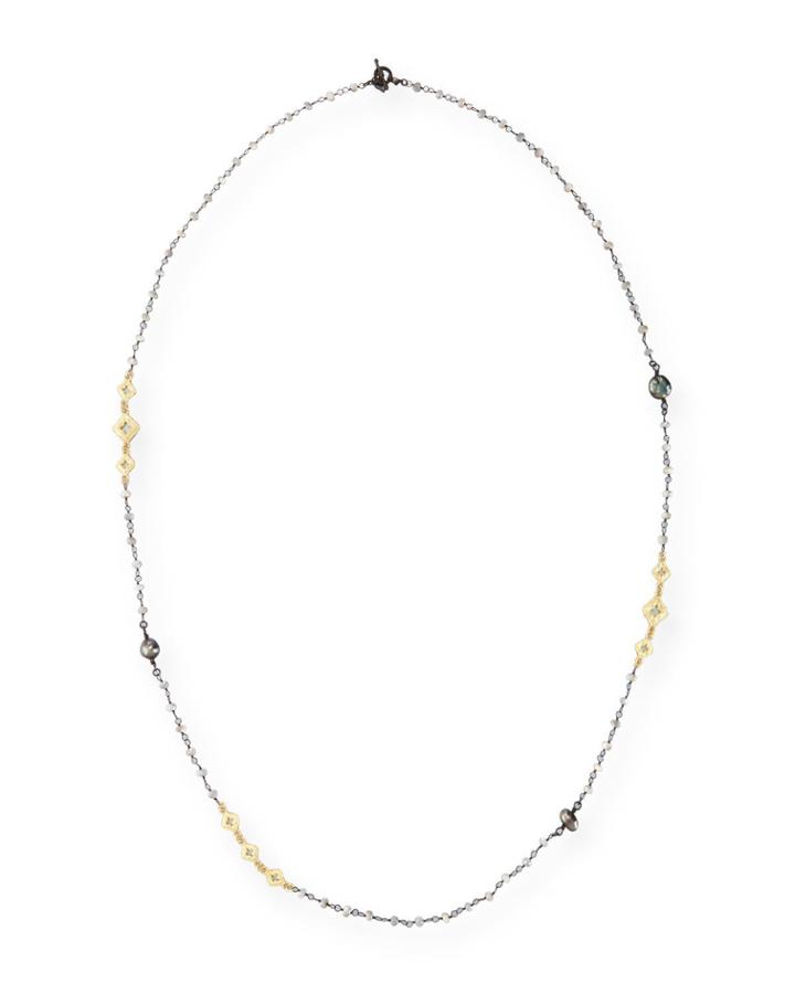 Old World Mystic Moonstone & Keshi Pearl Station Necklace