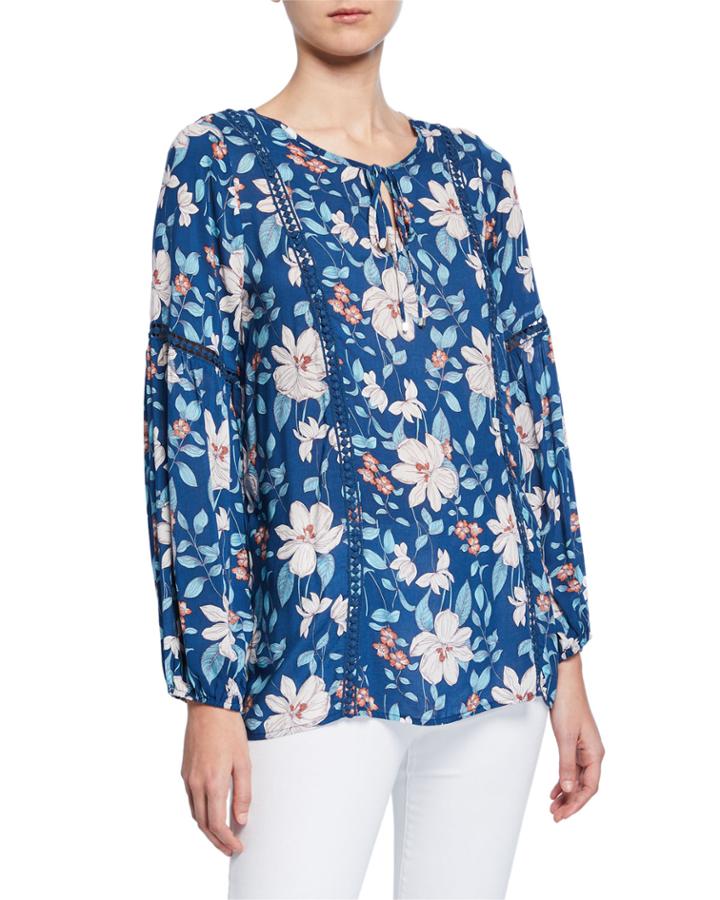 Floral Peasant Lace-trim Blouse
