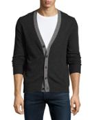 Cashmere Button-front Cardigan, Charcoal