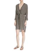 Stripe-print V-neck Self-tie Kaftan Dress