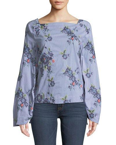 Square-neck Tie-sleeve Blouse