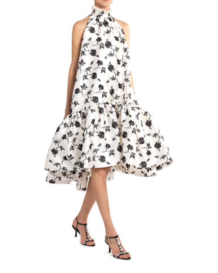 Belita Long Rose-print Ruffled Dress