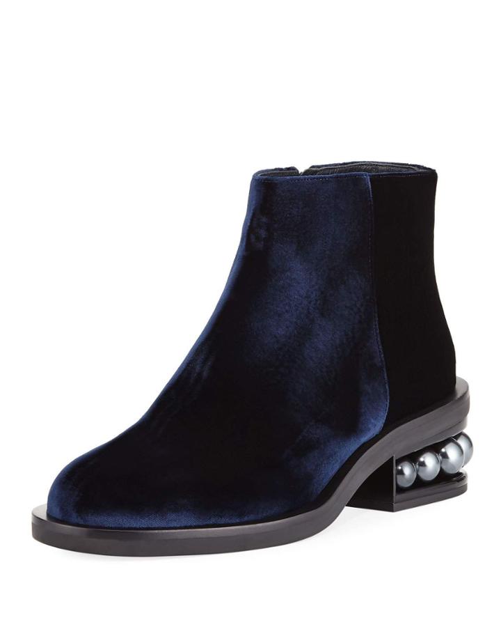 Casati Velvet Pearly-heel Ankle Boot