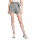 Belted Houndstooth Linen-blend