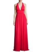 Sleeveless Silk & Jersey Column Gown, Red