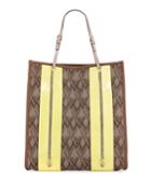 V Logo Canvas Tote Bag With Leather