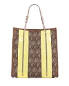 V Logo Canvas Tote Bag With Leather