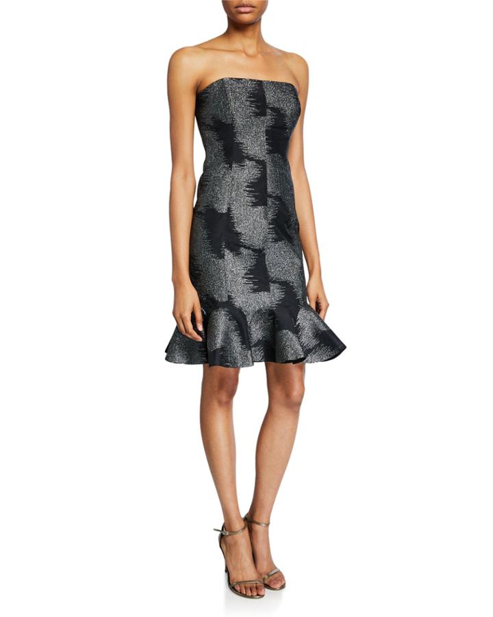 Metallic Abstract Jacquard Strapless Dress