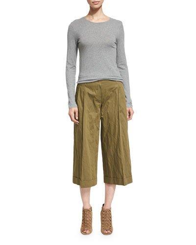 Pleated-front Wide-leg Cropped Pants, Juniper