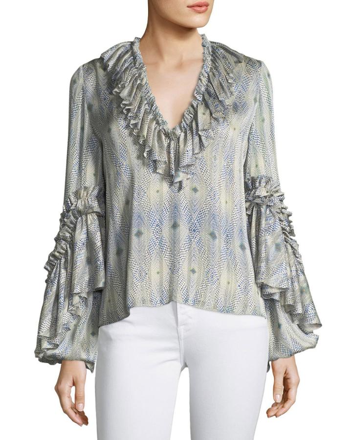 Zahara V-neck Ruffled Printed Blouse