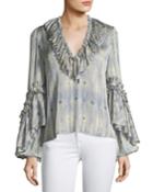 Zahara V-neck Ruffled Printed Blouse