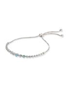 14k White Gold Diamond & Topaz Adjustable Bracelet