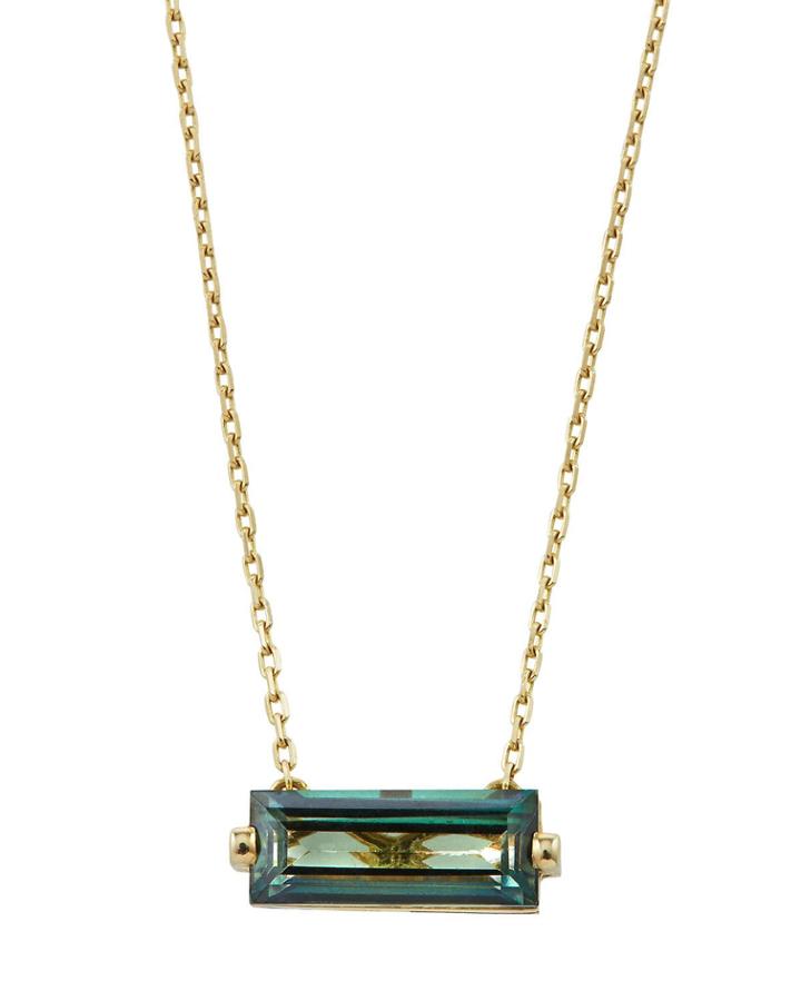 14k Topaz Baguette Pendant Necklace, Green
