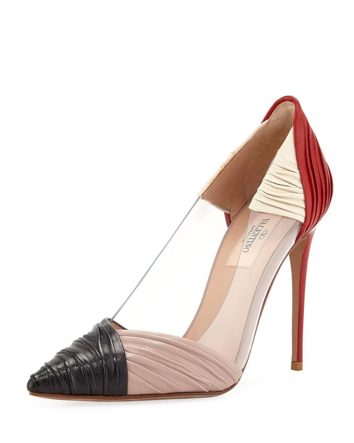 Ruched Leather Clear-sided Pumps