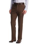 Wool-cashmere Flat-front Trousers, Brown