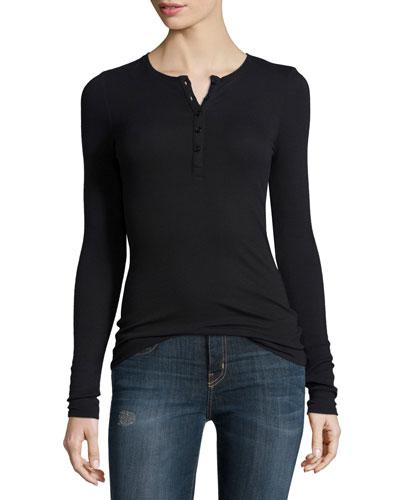Long-sleeve Ribbed Henley Tee