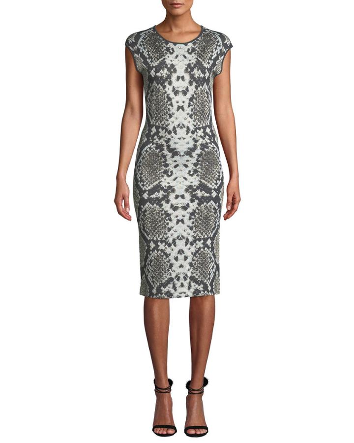 Cap-sleeve Python-print Cocktail Dress