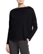 Long-sleeve Boat-neck Cotton Pullover Top