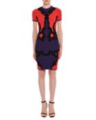 Short-sleeve Fitted Harlequin-intarsia Knit Dress