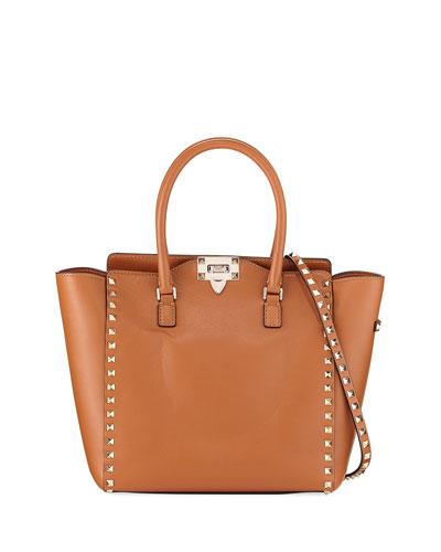 Rockstud Leather Top Handle Bag, Brown