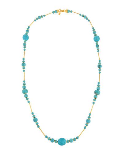 Long Reconstituted Turquoise Beaded Necklace