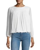 Leia Silk Woven-yoke Blouse, White