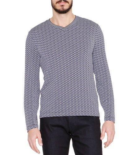 Wave-print Long-sleeve T-shirt, Blue/white
